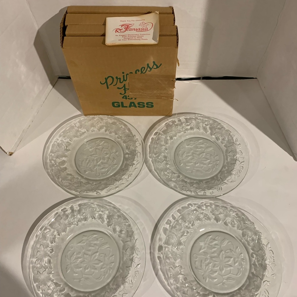 Princess House Fantasia 4 Crystal Luncheon Plates # 437 8" New In Original Box